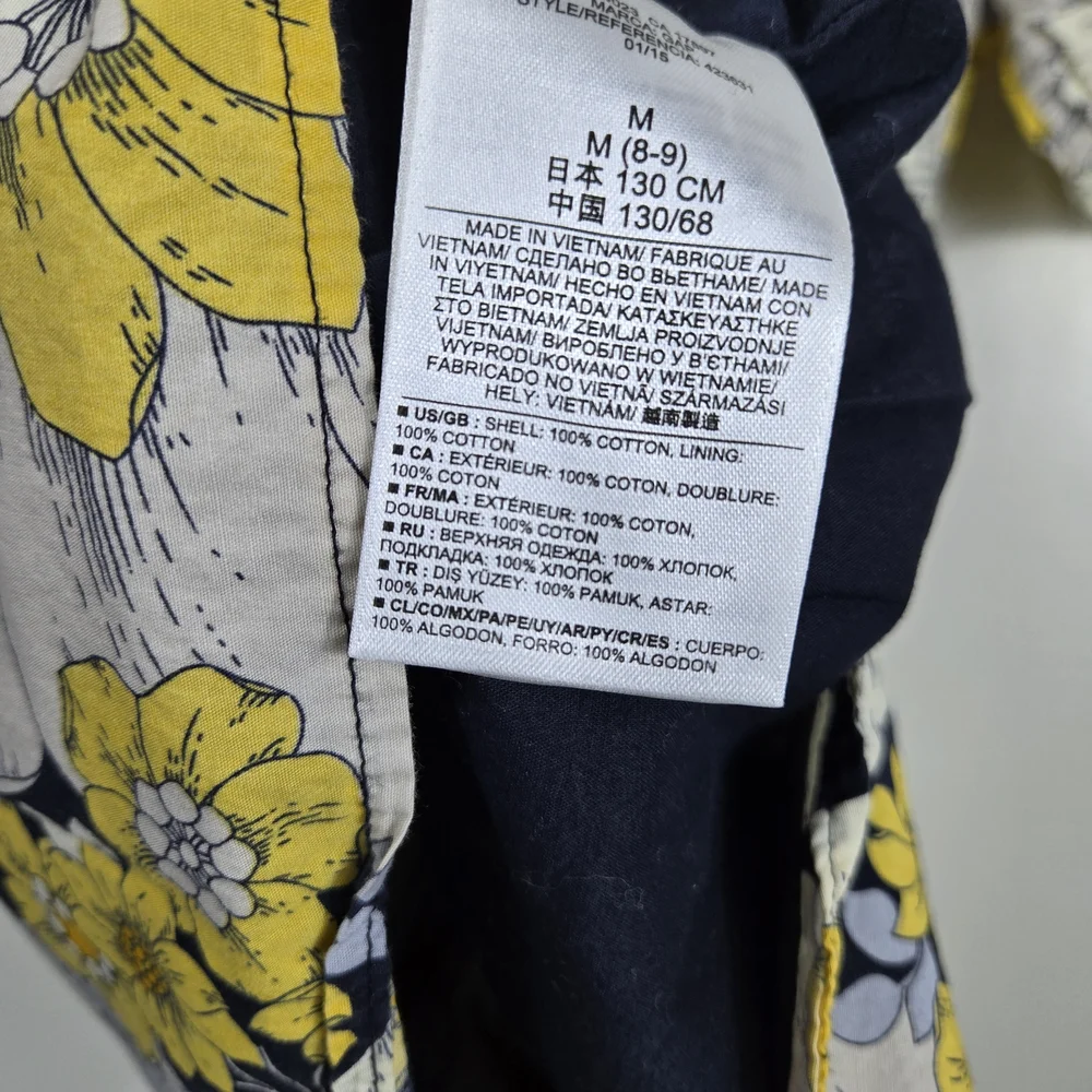 Gap Kids Girls Yellow Gray Floral Short Sleeve Button Shirt Dress‎ Medium Preppy